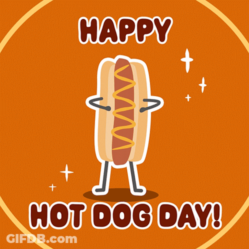 A Happy Hot Dog Day Greeting Card With A Cartoon Hot Dog GIF