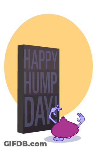 A Happy Hump Day Greeting Card With A Cartoon Character GIF