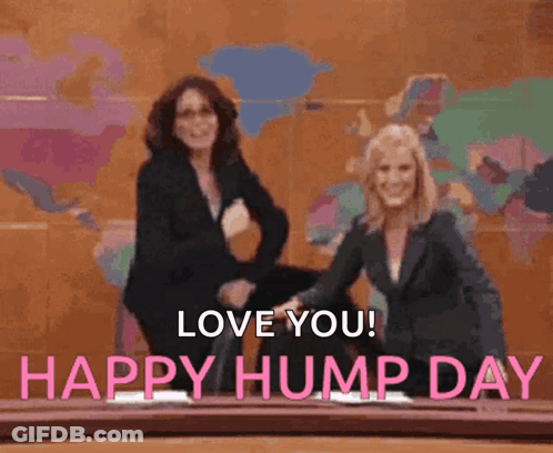A Happy Hump Day Greeting With Two Women Laughing GIF