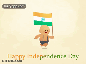 A Happy Independence Day Greeting Card With A Cartoon Character Holding A Flag GIF