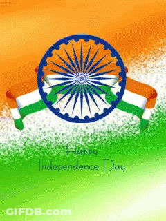 A Happy Independence Day Greeting Card With A Wheel And Flag GIF