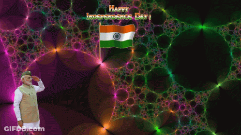 A Happy Independence Day Greeting With A Man Saluting And A Flag GIF