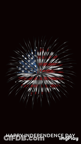 A Happy Independence Day Greeting With Fireworks In The Shape Of The American Flag GIF