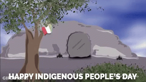 A Happy Indigenous People 'S Day Greeting Card With A Tree And A Rock GIF