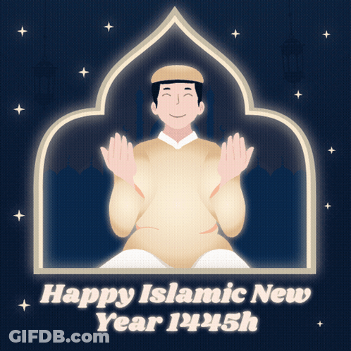A Happy Islamic New Year 1441H Poster With A Man Praying GIF