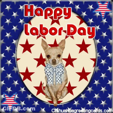 A Happy Labor Day Greeting Card With A Chihuahua On It GIF