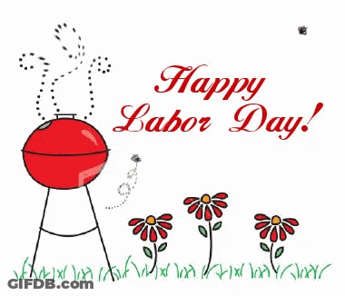 A Happy Labor Day Greeting Card With Flowers And A Bbq GIF