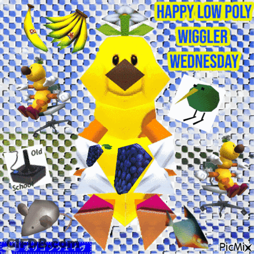 A Happy Low Poly Wiggler Wednesday Greeting Card With Cartoon Characters GIF