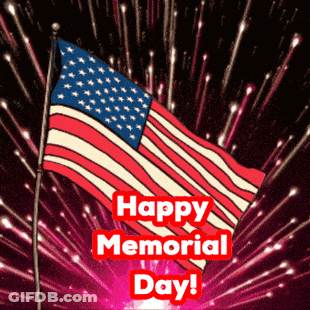 A Happy Memorial Day Greeting Card With A Flag And Fireworks GIF
