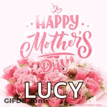 A Happy Mother 'S Day Card With A Bouquet Of Pink Roses . GIF