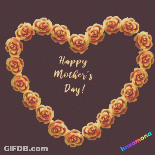 A Happy Mother 'S Day Card With A Heart Shaped Wreath Of Roses GIF