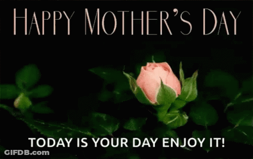 A Happy Mother 'S Day Card With A Pink Rose On A Black Background GIF