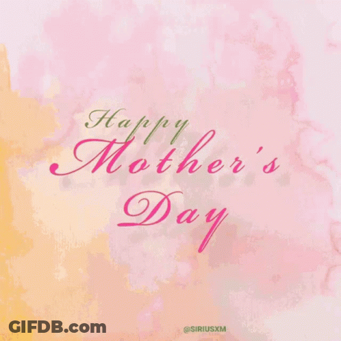 A Happy Mother 'S Day Card With Pink And Yellow Flowers On A Pink Background GIF