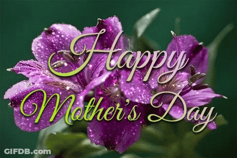 A Happy Mother 'S Day Card With Purple Flowers In The Background GIF