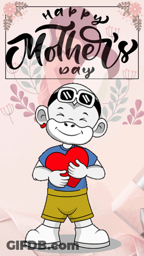 A Happy Mother 'S Day Greeting Card With A Boy Holding A Heart GIF