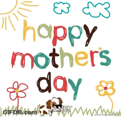 A Happy Mother 'S Day Greeting Card With A Dog And Flowers GIF