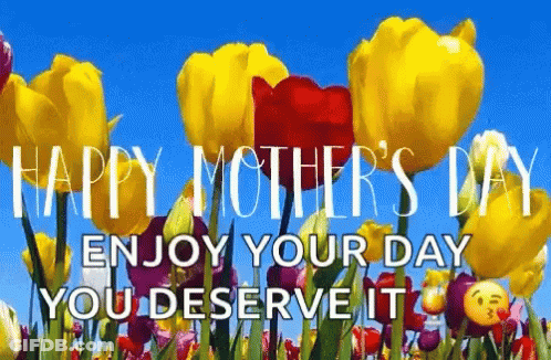 A Happy Mother 'S Day Greeting Card With A Field Of Flowers And A Smiley Face . GIF