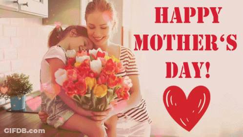 A Happy Mother 'S Day Greeting Card With A Little Girl Holding Flowers GIF