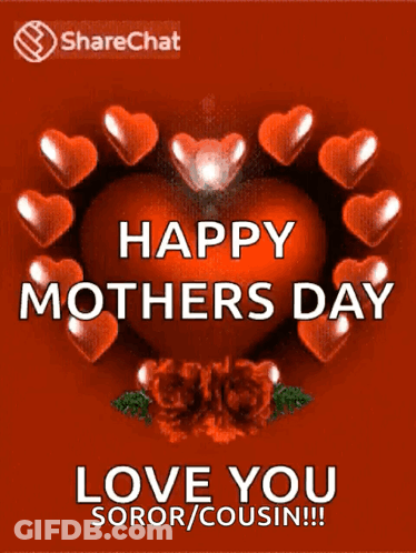 A Happy Mother 'S Day Greeting Card With A Red Heart Surrounded By Hearts GIF
