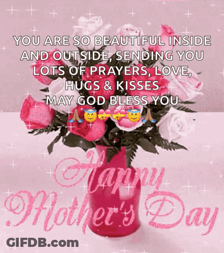 A Happy Mother 'S Day Greeting Card With A Vase Of Flowers GIF
