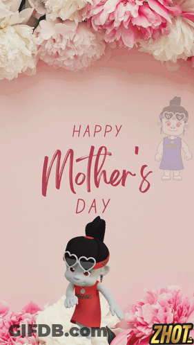 A Happy Mother 'S Day Greeting Card With Flowers And A Girl GIF