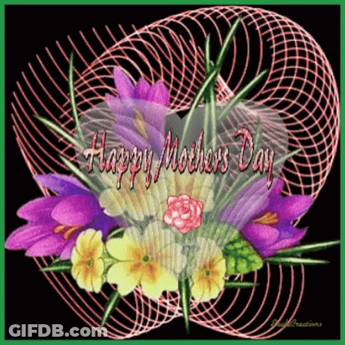 A Happy Mother 'S Day Greeting Card With Flowers And A Heart GIF