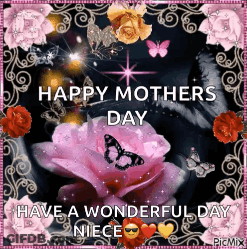 A Happy Mother 'S Day Greeting Card With Roses And Butterflies GIF