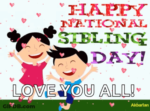 A Happy National Sibling Day Greeting Card With Two Kids GIF