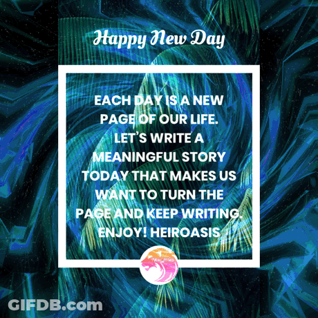 A Happy New Day Greeting Card With A Blue Background GIF