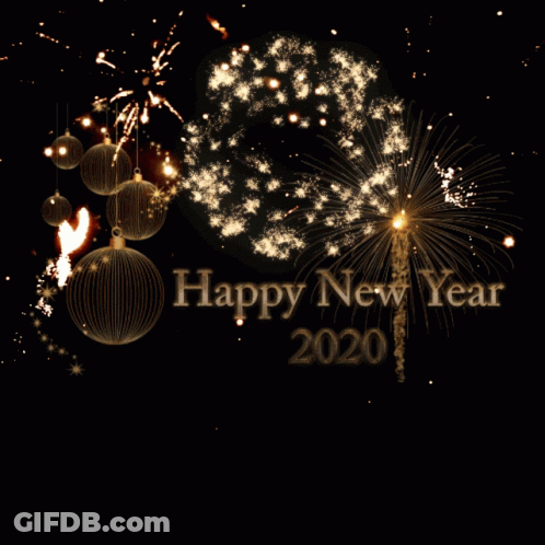 A Happy New Year 2020 Greeting Card With Fireworks GIF