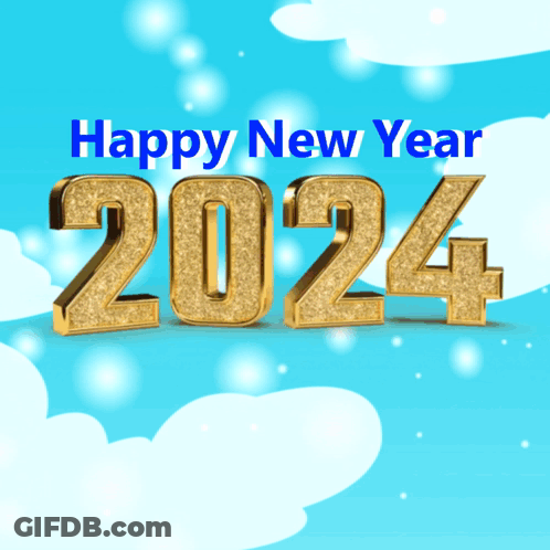 Happy New Year 2024 Greeting Card With Gold Numbers GIF