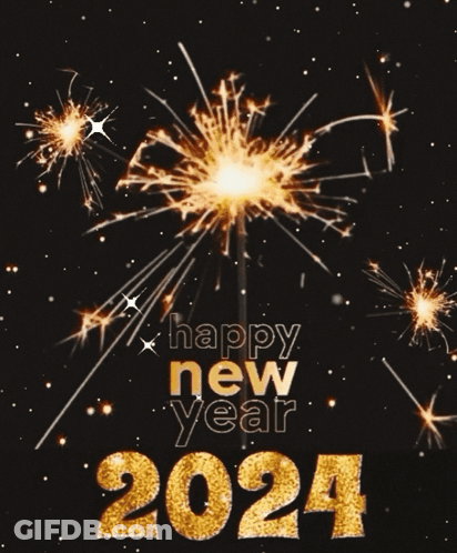 A Happy New Year 2024 Greeting Card With Sparklers GIF