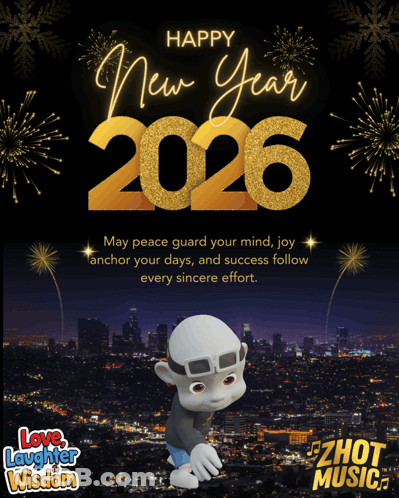 Happy New Year 2026 Card With Cartoon Character GIF