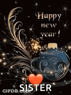 A Happy New Year Card For A Sister With A Feather And A Heart GIF