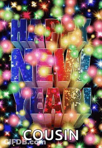 A Happy New Year Cousin Greeting Card With Fireworks GIF