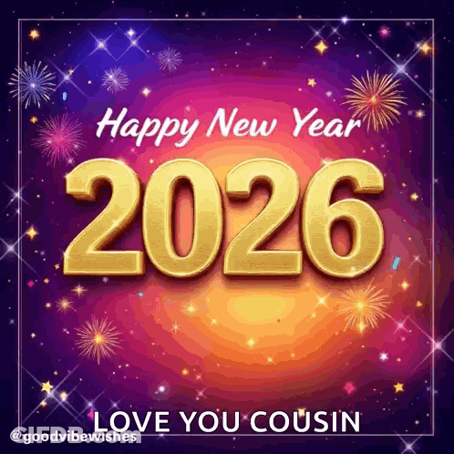A Happy New Year Greeting Card For A Cousin With Fireworks GIF