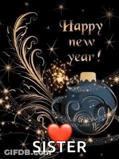 A Happy New Year Greeting Card For A Sister With A Heart And Sparklers GIF