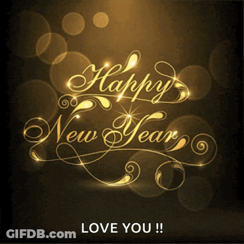 A Happy New Year Greeting Card That Says " Love You " GIF