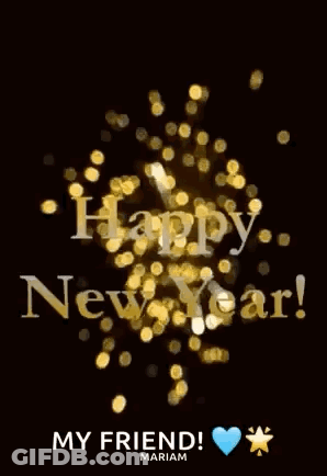 Happy New Year Greeting Card Black Background GIF