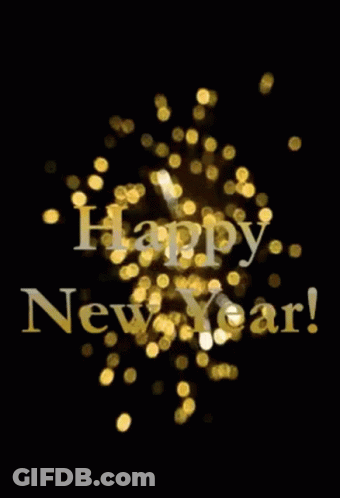 A Happy New Year Greeting Card With A Black Background GIF