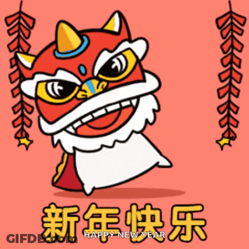 A Happy New Year Greeting Card With A Cartoon Cat Dancing GIF