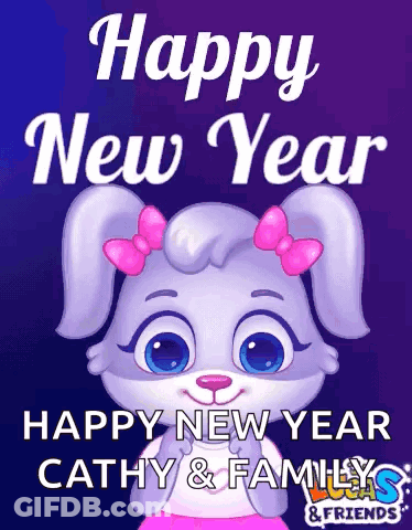 A Happy New Year Greeting Card With A Cartoon Rabbit GIF