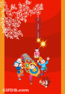 A Happy New Year Greeting Card With A Dragon And Flowers GIF