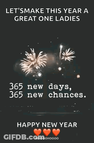 A Happy New Year Greeting Card With A Fireworks Display In The Background GIF