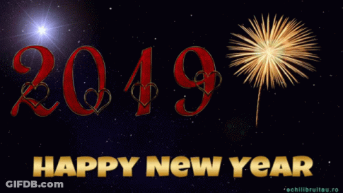 A Happy New Year Greeting Card With A Fireworks Display GIF