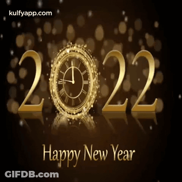 A Happy New Year Greeting Card With A Gold Clock On It GIF