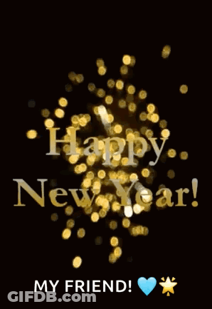 A Happy New Year Greeting Card With A Heart And A Star GIF