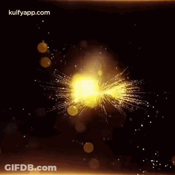 A Happy New Year Greeting Card With A Yellow Explosion In The Background GIF