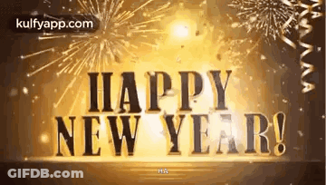 A Happy New Year Greeting Card With Fireworks And Confetti In The Background . GIF