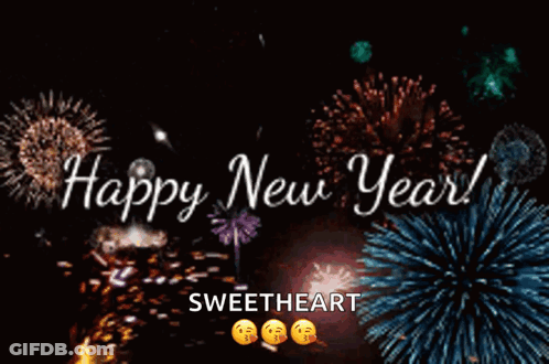 New Year Greeting Card With Fireworks And Smiley Faces GIF